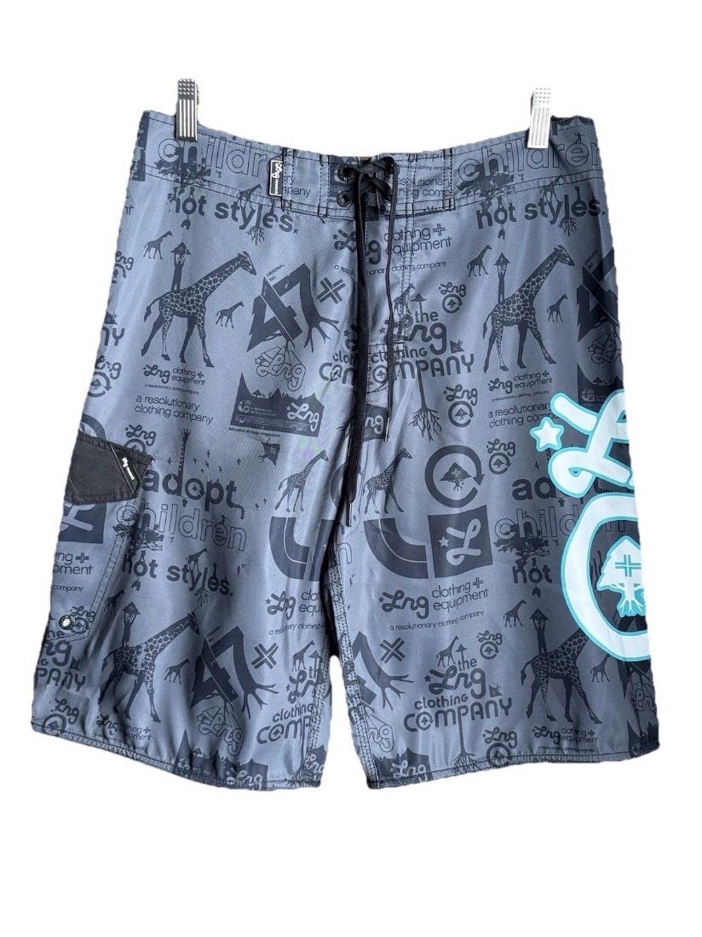 LRG Lifted Research Group Men 32 Gray Giraffe All Over Print Board Shorts Surf